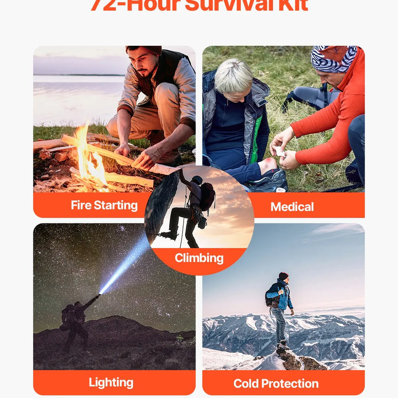 Survival First Aid Kit, 250 toodet, ellujäämisvarustus ja -tarbed, hädaabikomplektid meestele ja naistele telkimiseks, paadisõiduks, maavärinateks, matkamiseks, jahiks ja väliseiklusteks.