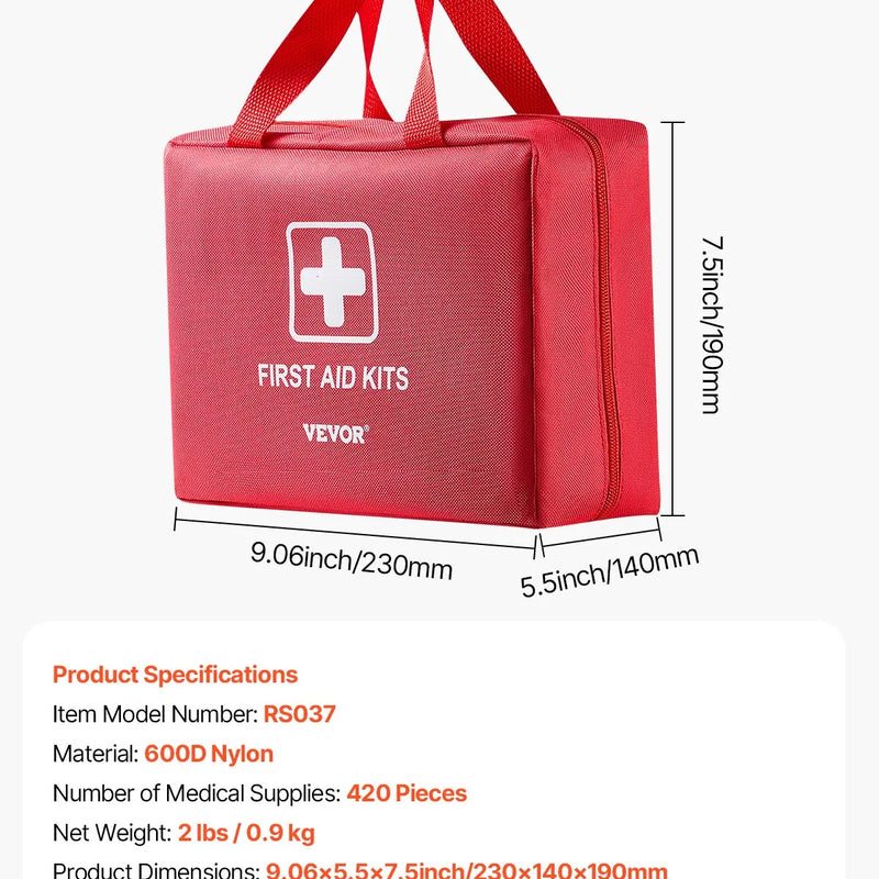Pirmās palīdzības komplekts, 420 vienības, neatliekamās medicīnas piederumi mājai, automašīnai, birojam, ceļošanai, kempingam, kravas automašīnai, pārgājieniem, sportam, transportlīdzekļiem un āra ārkārtas situācijām