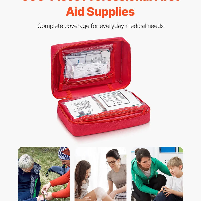 Pirmās palīdzības komplekts, 500 vienības, neatliekamās medicīnas piederumi mājai, automašīnai, birojam, ceļošanai, kempingam, kravas automašīnai, pārgājieniem, sportam, transportlīdzekļiem un āra ārkārtas situācijām