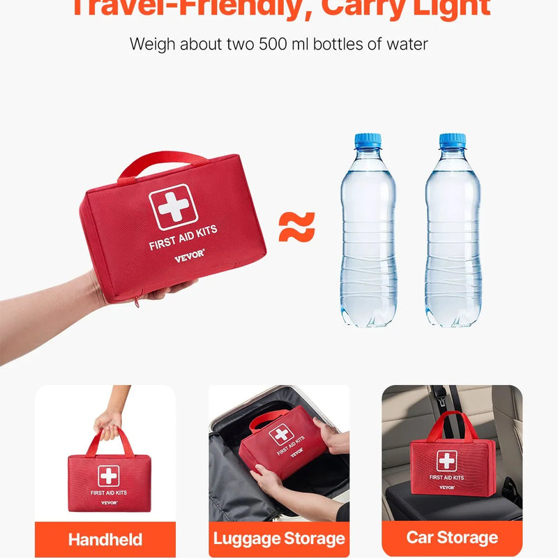 Pirmās palīdzības komplekts, 500 vienības, neatliekamās medicīnas piederumi mājai, automašīnai, birojam, ceļošanai, kempingam, kravas automašīnai, pārgājieniem, sportam, transportlīdzekļiem un āra ārkārtas situācijām