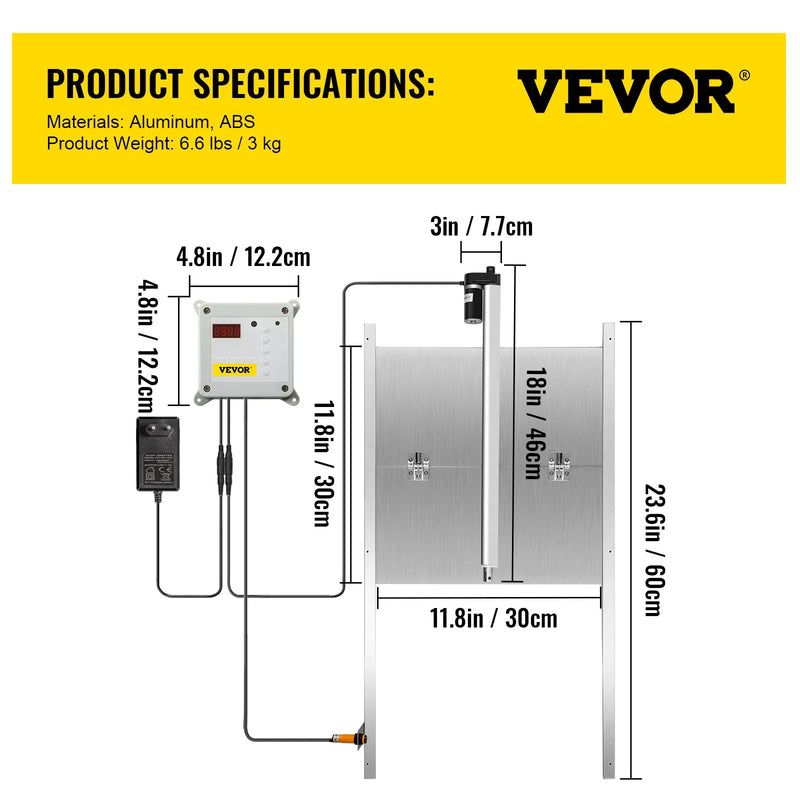 VEVOR automātiskās vistas kūts durvis ar taimeri un gaismas sensoru, 12 V 66 W elektriskās mājputnu durvis ar infrasarkano sensoru un divām tālvadībām