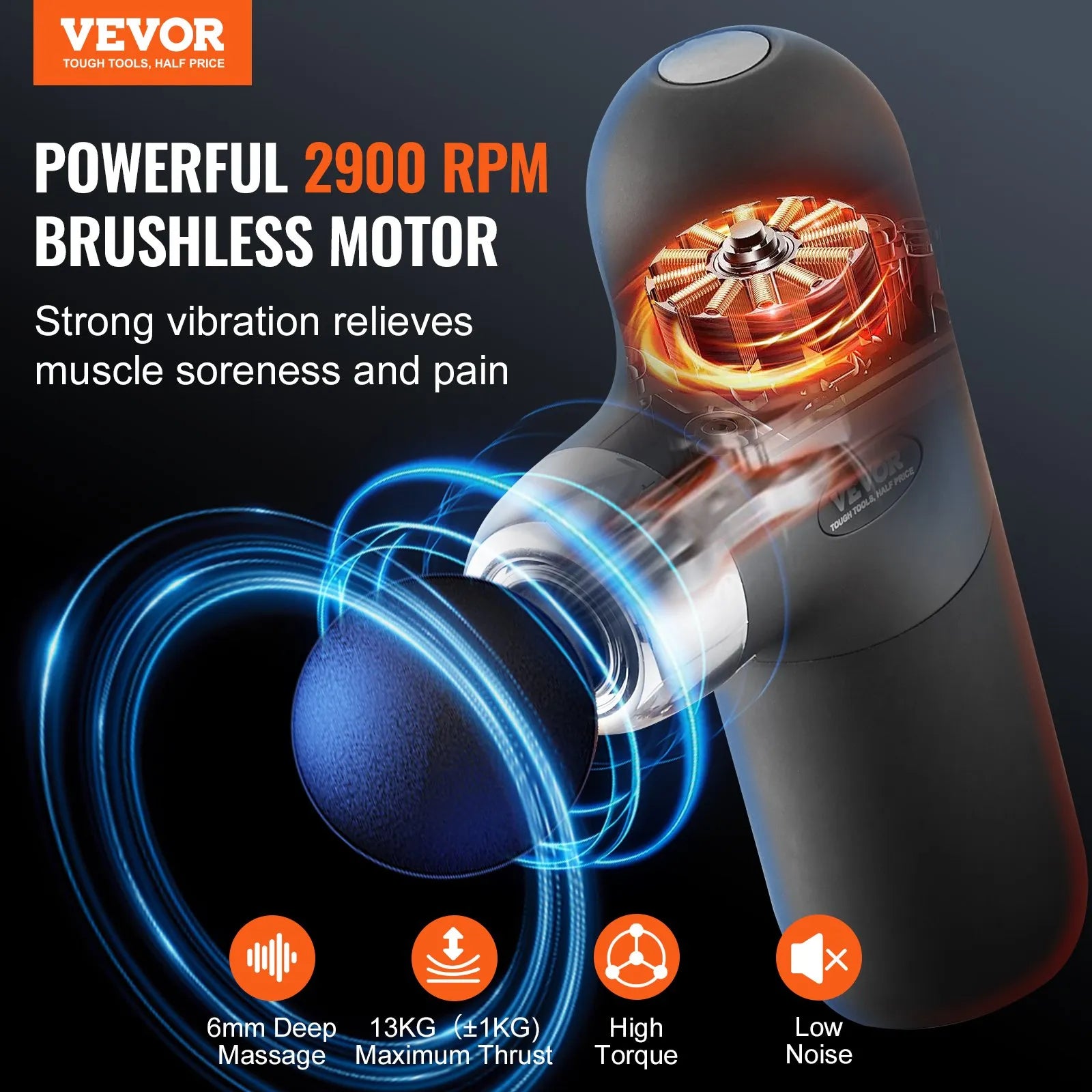 VEVOR mini masāžas ierīce dziļo audu masāžai, pārnēsājama perkusijas masāžas pistole sportistiem ar 4 ātrumiem un 2500 mAh akumulatoru, piemērota sāpju mazināšanai un muskuļu relaksācijai