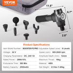 VEVOR dziļo audu masāžas pistole ar 9 ātruma līmeņiem un 6 masāžas uzgaļiem, 24 V 2500 mAh akumulators, perkusīvā muskuļu masāžas ierīce sportistiem sāpju mazināšanai un muskuļu relaksācijai