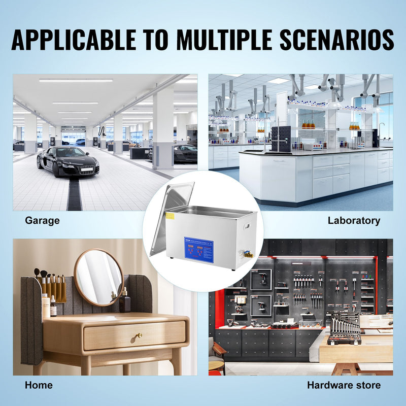 VEVOR 30 L ultraskaņas tīrīšanas iekārta no nerūsējošā tērauda ar digitālu sildītāju un taimeri, piemērota rotaslietu tīrīšanai komerciālai un mājas lietošanai