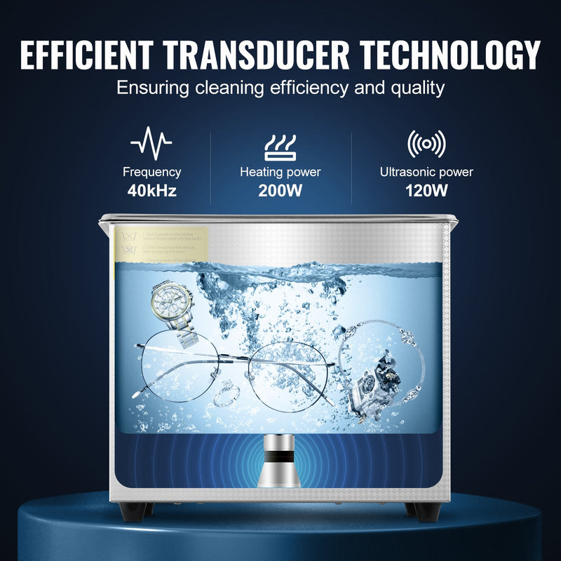 pieejams 10 dienu laikā! VEVOR 3L ultraskaņas tīrīšanas ierīce nerūsējošā tērauda ar digitālu sildītāju un taimeri, piemērota juvelierizstrādājumu tīrīšanai, komerciālai un mājas lietošanai