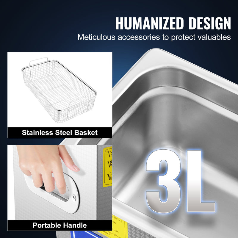 saadaval 10 päeva jooksul! VEVOR 3L roostevabast terasest ultrahelipuhasti koos digitaalse soojendaja ja taimeri, sobib ehete puhastamiseks, kaubanduslikuks ja koduseks kasutamiseks