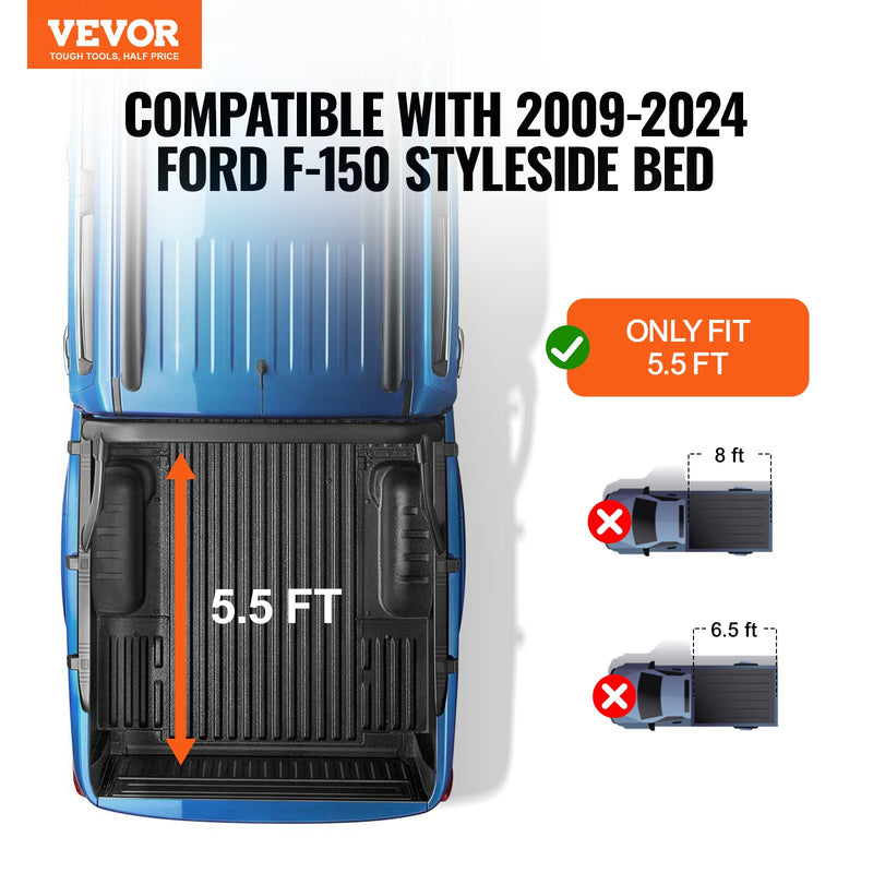 VEVOR salokāms kravas kastes pārsegs Ford F-150 (2009–2024),  1,68 x 1,65 m kravas kastei, mīksts PVC materiāls, 100% piekļuve kravas kastei