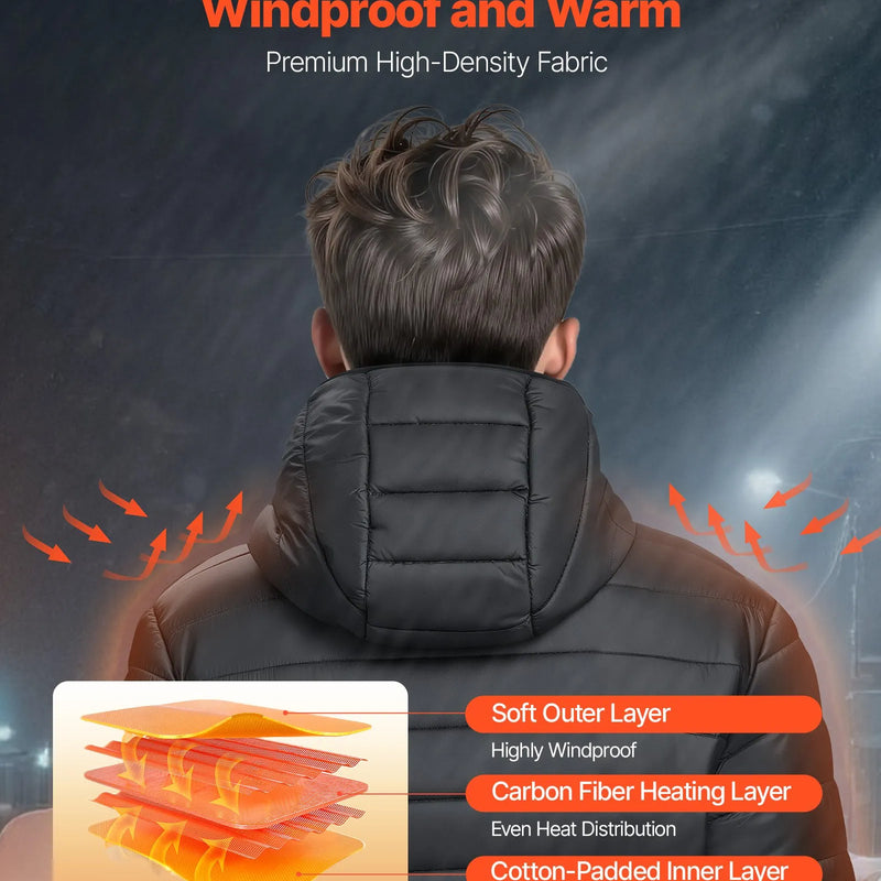 M_VEVOR apsildāmā jaka vīriešiem ar 7,4 V akumulatoru, softshell elektriski apsildāma virsjaka, vējaizturīga viegla virsjaka ar 6 apsildes zonām un 3 siltuma iestatījumiem, piemērota pārgājieniem un āra darbiem, melna