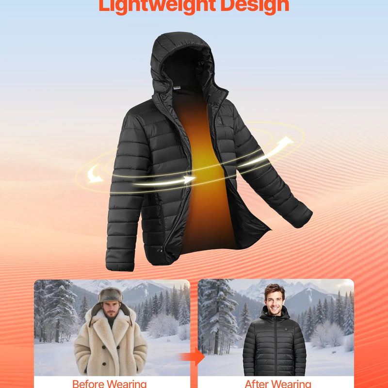 M_VEVOR apsildāmā jaka vīriešiem ar 7,4 V akumulatoru, softshell elektriski apsildāma virsjaka, vējaizturīga viegla virsjaka ar 6 apsildes zonām un 3 siltuma iestatījumiem, piemērota pārgājieniem un āra darbiem, melna