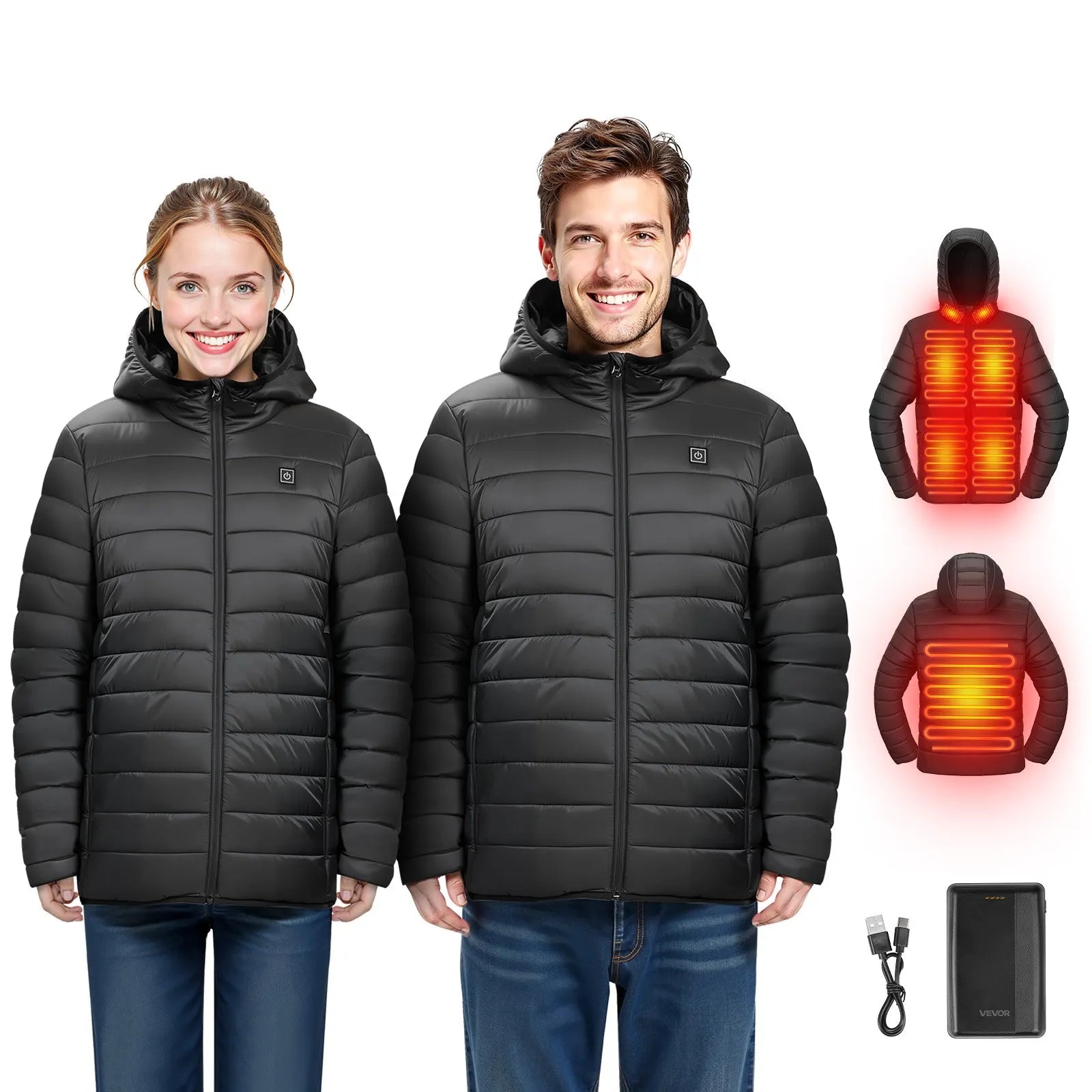 M_VEVOR apsildāmā jaka sievietēm ar 7,4 V akumulatoru, softshell elektriski apsildāma virsjaka, vējaizturīga viegla virsjaka ar 4 apsildes zonām un 3 siltuma iestatījumiem, piemērota pārgājieniem un āra darbiem, melna