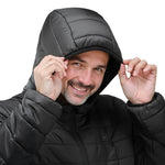 XL_VEVOR vīriešu apsildāmā jaka ar 7.4 V akumulatoru, viegls vēja necaurlaidīgs softshell mētelis ar 6 apsildes zonām un 3 siltuma režīmiem, melna