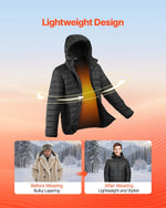 XL_VEVOR vīriešu apsildāmā jaka ar 7.4 V akumulatoru, viegls vēja necaurlaidīgs softshell mētelis ar 6 apsildes zonām un 3 siltuma režīmiem, melna