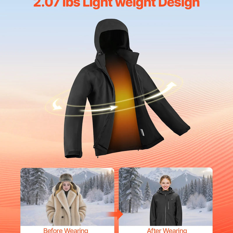 L_VEVOR apsildāmā jaka sievietēm ar 7,4 V akumulatoru, softshell elektriski apsildāma virsjaka, vējaizturīga un ūdensizturīga viegla virsjaka ar 5 apsildes zonām un 3 siltuma iestatījumiem, mazgājama veļasmašīnā