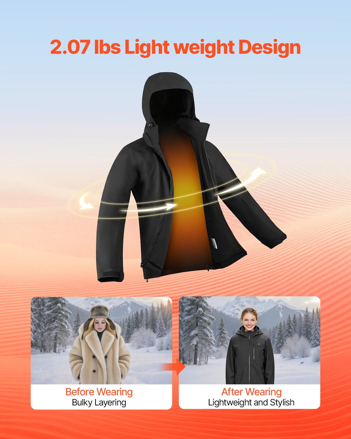 L_VEVOR apsildāmā jaka sievietēm ar 7,4 V akumulatoru, softshell elektriski apsildāma virsjaka, vējaizturīga un ūdensizturīga viegla virsjaka ar 5 apsildes zonām un 3 siltuma iestatījumiem, mazgājama veļasmašīnā