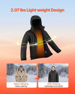 XXXL_VEVOR vīriešu apsildāmā softshell jaka ar 7,4 V akumulatoru, viegls vēja un ūdens necaurlaidīgs mētelis ar 5 apsildes zonām un 3 siltuma iestatījumiem, piemērots mazgāšanai veļasmašīnā