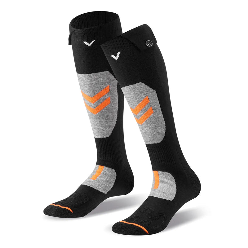 M_VEVOR apsildāmās zeķes ar 5000 mAh akumulatoru, uzlādējamas, ar 4 apsildes līmeņiem un lietotnes vadību; piemērotas sievietēm un vīriešiem medībām, izjādēm, kempingam un pārgājieniem