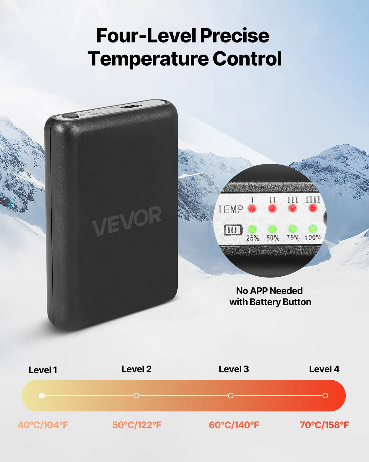 M_VEVOR apsildāmās zeķes ar 5000 mAh akumulatoru, uzlādējamas, ar 4 apsildes līmeņiem un lietotnes vadību; piemērotas sievietēm un vīriešiem medībām, izjādēm, kempingam un pārgājieniem