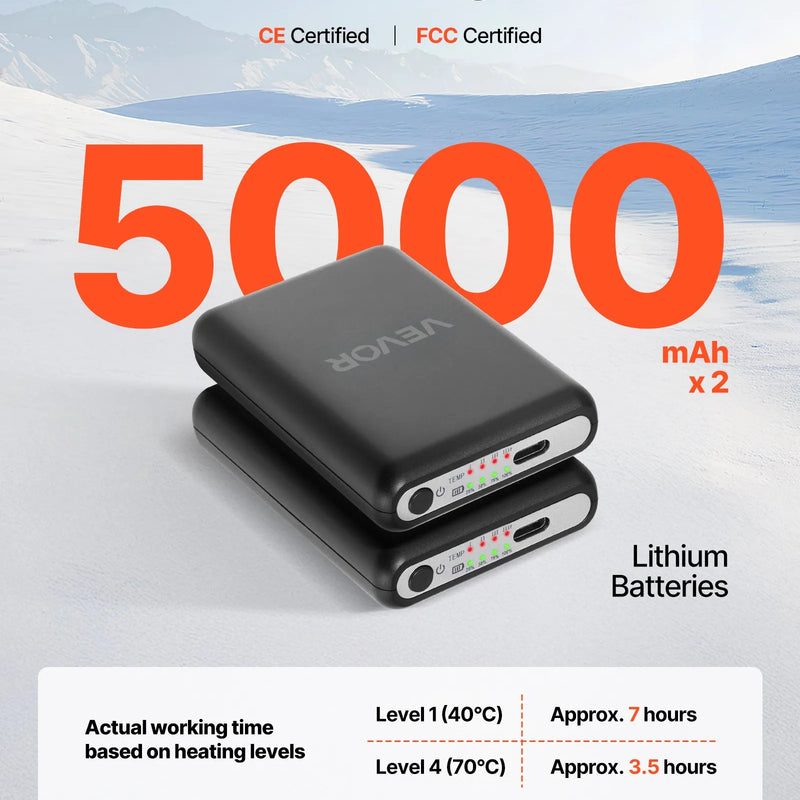M_VEVOR apsildāmās zeķes ar 5000 mAh akumulatoru, uzlādējamas, ar 4 apsildes līmeņiem un lietotnes vadību; piemērotas sievietēm un vīriešiem medībām, izjādēm, kempingam un pārgājieniem