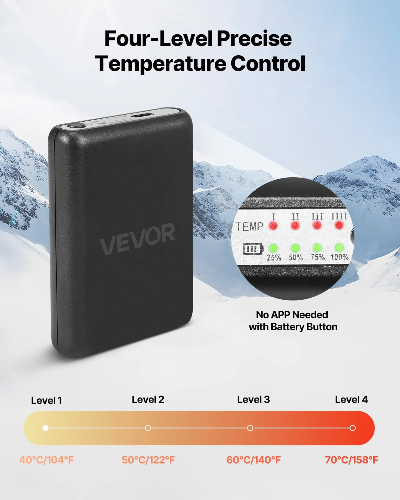 XL_VEVOR apsildāmās zeķes, XL izmērs, ar 5000 mAh uzlādējamu akumulatoru, 4 apsildes līmeņiem un lietotnes vadību; piemērotas sievietēm un vīriešiem medībām, izjādēm, kempingam un pārgājieniem