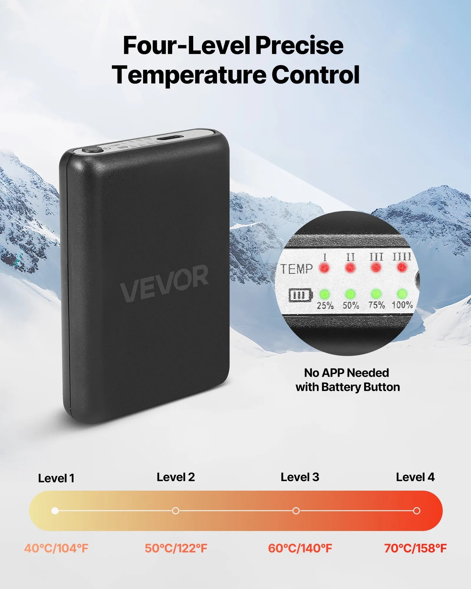 Viena izmēra_VEVOR apsildāmās zeķes ar 5000 mAh akumulatoru, uzlādējamas, ar 4 apsildes līmeņiem un lietotnes vadību; piemērotas sievietēm un vīriešiem medībām, izjādēm, kempingam un pārgājieniem