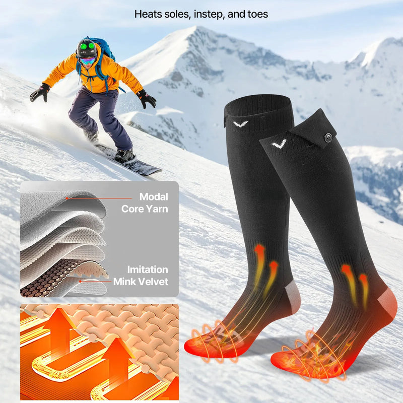 Viena izmēra_VEVOR apsildāmās zeķes ar 5000 mAh akumulatoru, uzlādējamas, ar 4 apsildes līmeņiem un lietotnes vadību; piemērotas sievietēm un vīriešiem medībām, izjādēm, kempingam un pārgājieniem