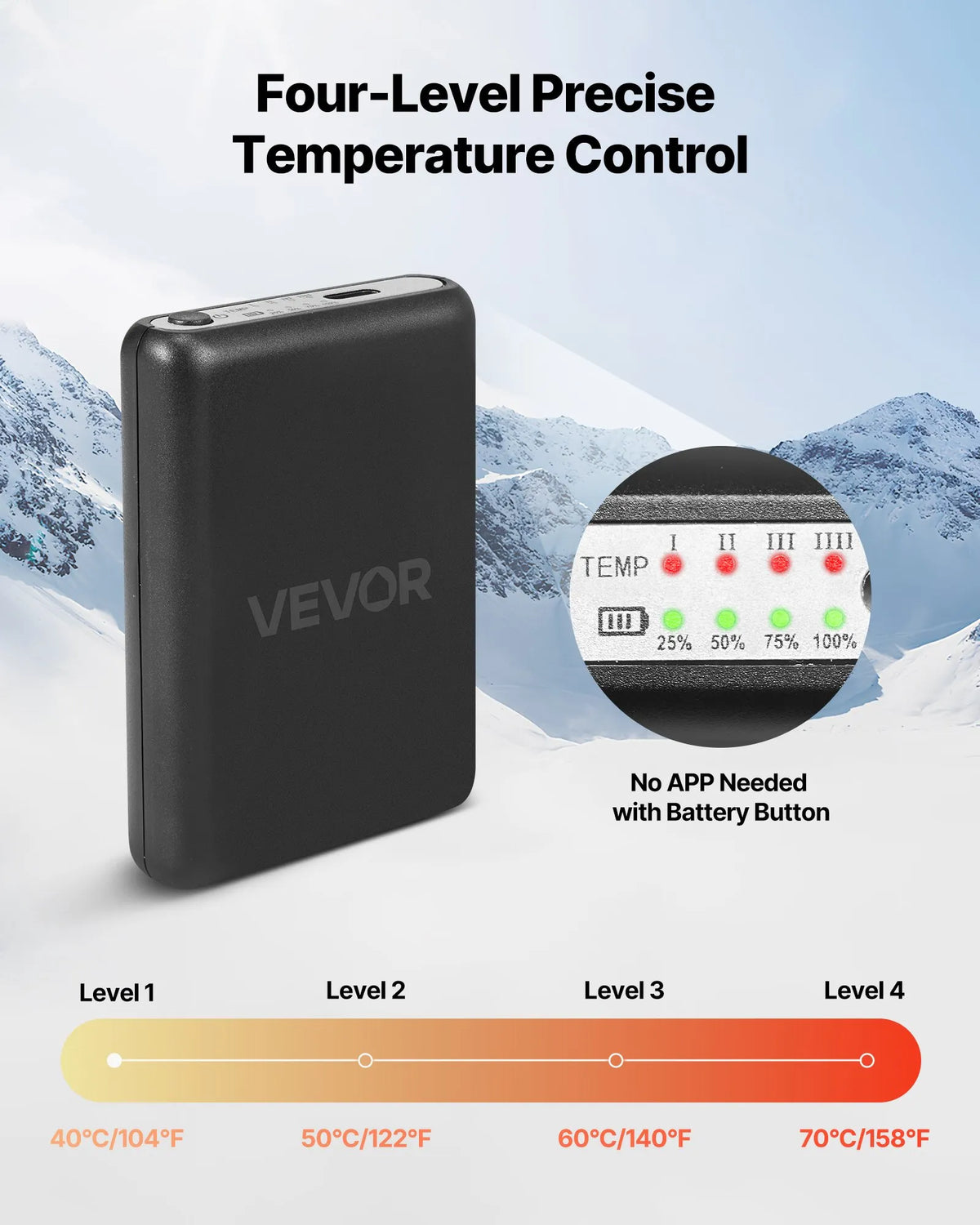 Viena izmēra_VEVOR apsildāmās zeķes ar 5000 mAh akumulatoru, uzlādējamas, ar 4 apsildes līmeņiem un lietotnes vadību; piemērotas sievietēm un vīriešiem medībām, izjādēm, kempingam un pārgājieniem