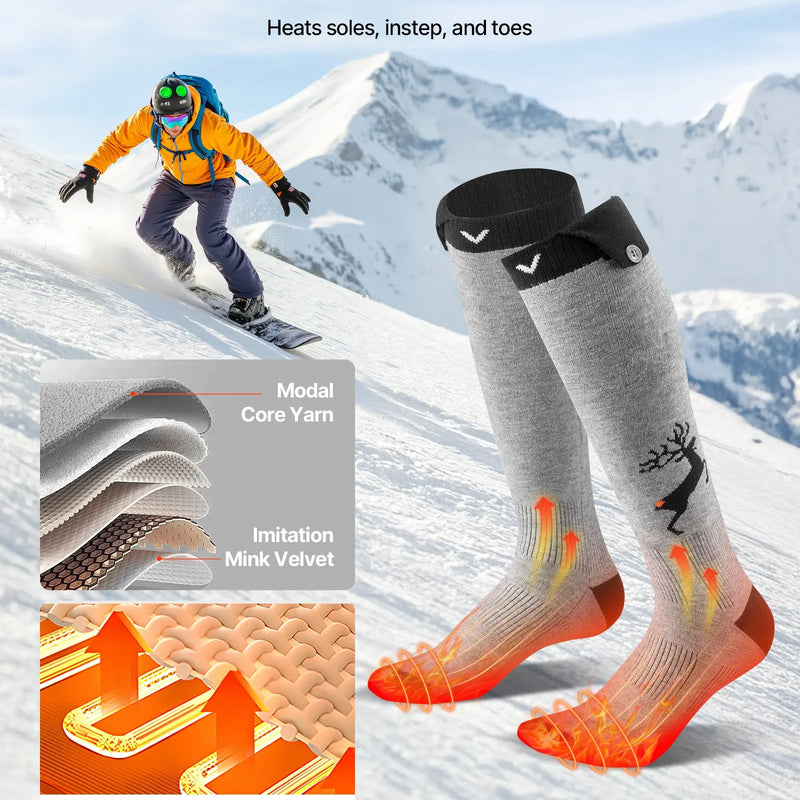 Viena izmēra_VEVOR apsildāmās zeķes ar 5000 mAh akumulatoru, uzlādējamas, ar 4 apsildes līmeņiem un lietotnes vadību; piemērotas sievietēm un vīriešiem medībām, izjādēm, kempingam un pārgājieniem