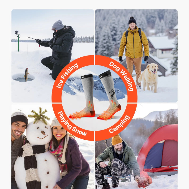 Viena izmēra_VEVOR apsildāmās zeķes ar 5000 mAh akumulatoru, uzlādējamas, ar 4 apsildes līmeņiem un lietotnes vadību; piemērotas sievietēm un vīriešiem medībām, izjādēm, kempingam un pārgājieniem