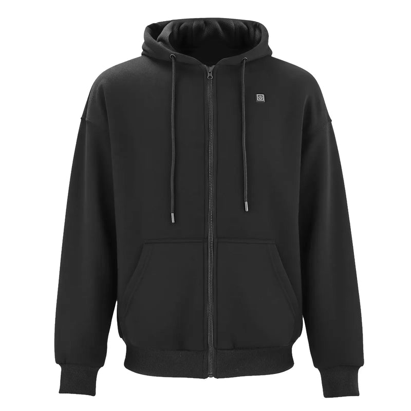XXXL_VEVOR apsildāms sporta džemperis ar kapuci vīriešiem un sievietēm, unisex, ar pilna garuma rāvējslēdzēju, 7,4 V 16 000 mAh barošanas bloku, 5 apsildes zonas, 3 temperatūras līmeņi, 4–8 h siltums, ziemas āra aktivitātēm, melns
