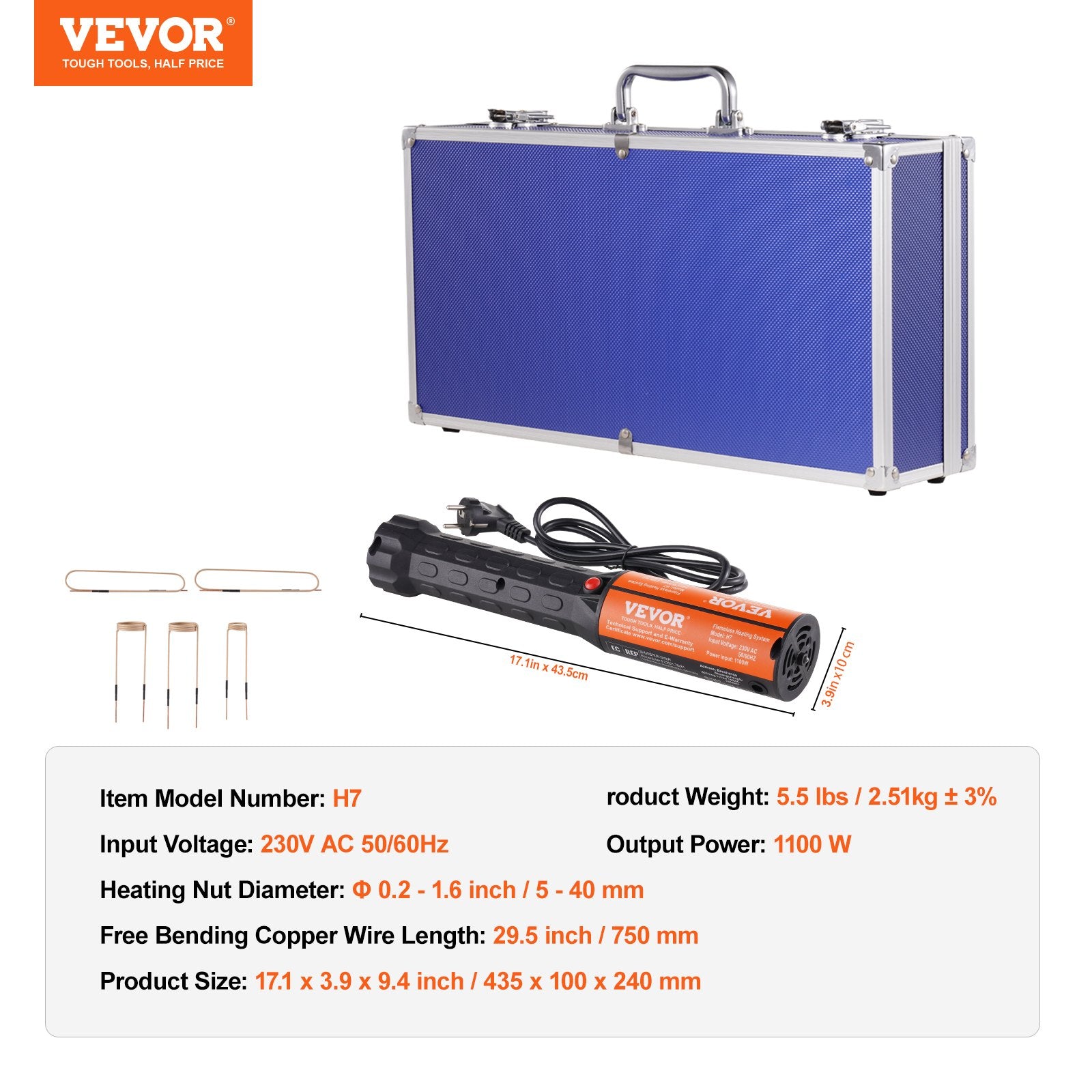VEVOR 1100W rokas magnētiskās indukcijas sildītāja komplekts, 230V_zemāk pilns apraksts