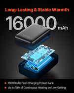 VEVOR apsildāma flīsa jaka vīriešiem, apsildāms sporta džemperis ar uzlādējamu 7,4 V 16 000 mAh akumulatoru, 6 sildīšanas zonas, 3 temperatūras līmeņi, siltums līdz 3 / 6 / 10 stundām, paredzēta ziemas aktivitātēm un āra kempingam, melna