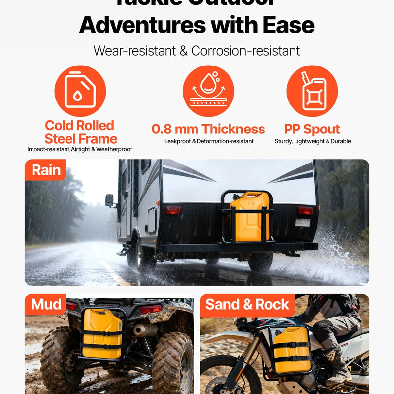 VEVOR metāla degvielas kanna, 20 l degvielas kanna ar uzgali un ergonomisku rokturi, maksimālais plūsmas ātrums 6 l/min, hermētiska un korozijizturīga metāla kanna automašīnām, motocikliem, ATV un UTV, dzeltena