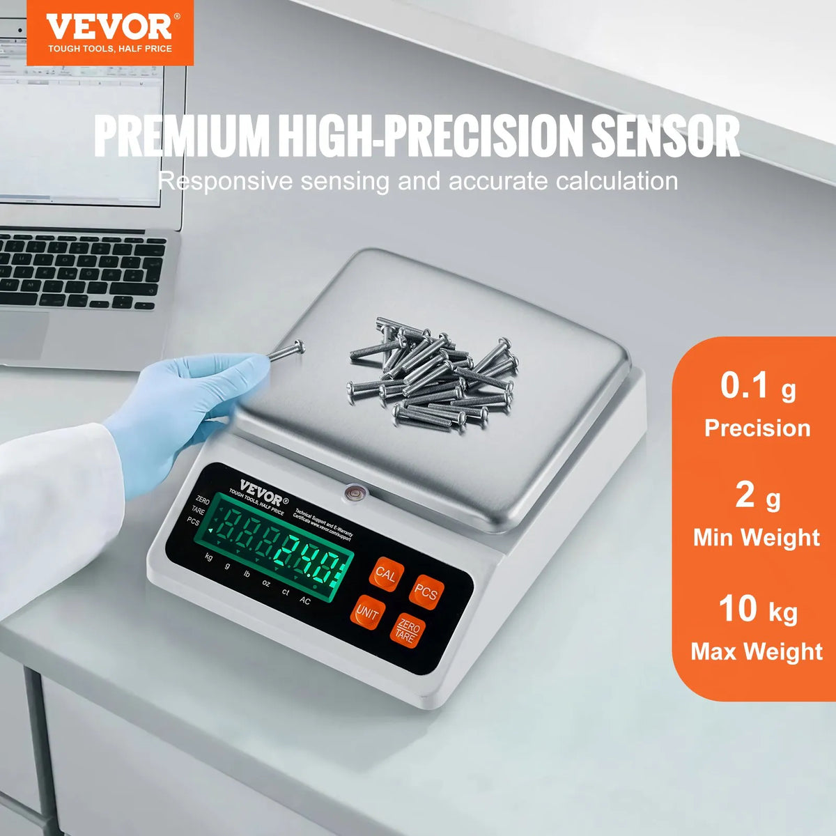 Rūpnieciskie svari, digitālie 10 kg x 0,1 g, ar LED ekrānu, vienībās g/kg/lb/oz/ct, detaļu, monētu, inventāra, virtuves un juvelierizstrādājumu svēršanai