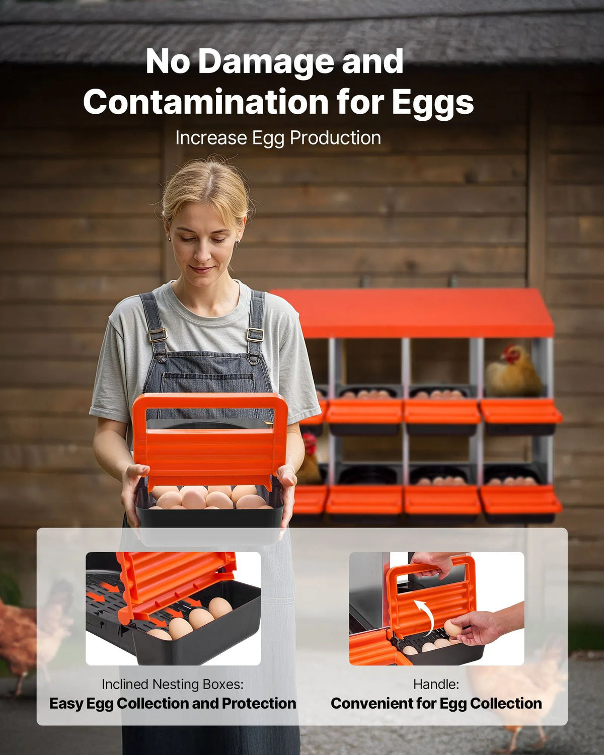 VEVOR divstāvu vistu ligzdošanas kastes, 8 nodalījumi, metāla olu dēšanas kastes ar aizsargājošiem olu savākšanas vākiem, izripojoša tipa ligzdošanas kaste, viegli saliekama, piemērota vistām, pīlēm un citiem mājputniem