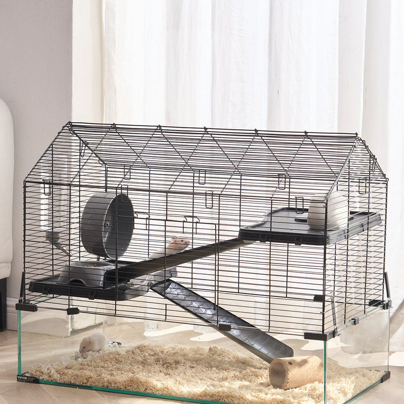VEVOR caurspīdīgs grauzēju būris ar 360° redzamību, ventilējama mājiņa ar ūdens pudelīti, piemērota kāmjiem, žurkām un jūrascūciņām, izmēri 75 × 44 × 61 cm