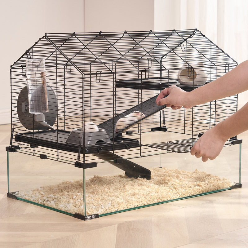 VEVOR caurspīdīgs grauzēju būris ar 360° redzamību, ventilējama mājiņa ar ūdens pudelīti, piemērota kāmjiem, žurkām un jūrascūciņām, izmēri 75 × 44 × 61 cm