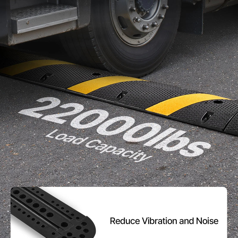 VEVOR 1830 mm gumijas ātrumvaļnis ar 2 kabeļu kanāliem, slodze līdz 9 979 kg/ass, smagās klases kabeļu aizsarguzbrauktuve ar izplešanās skrūvēm, piemērots asfaltam, betonam un grants segumam, 1 gab.