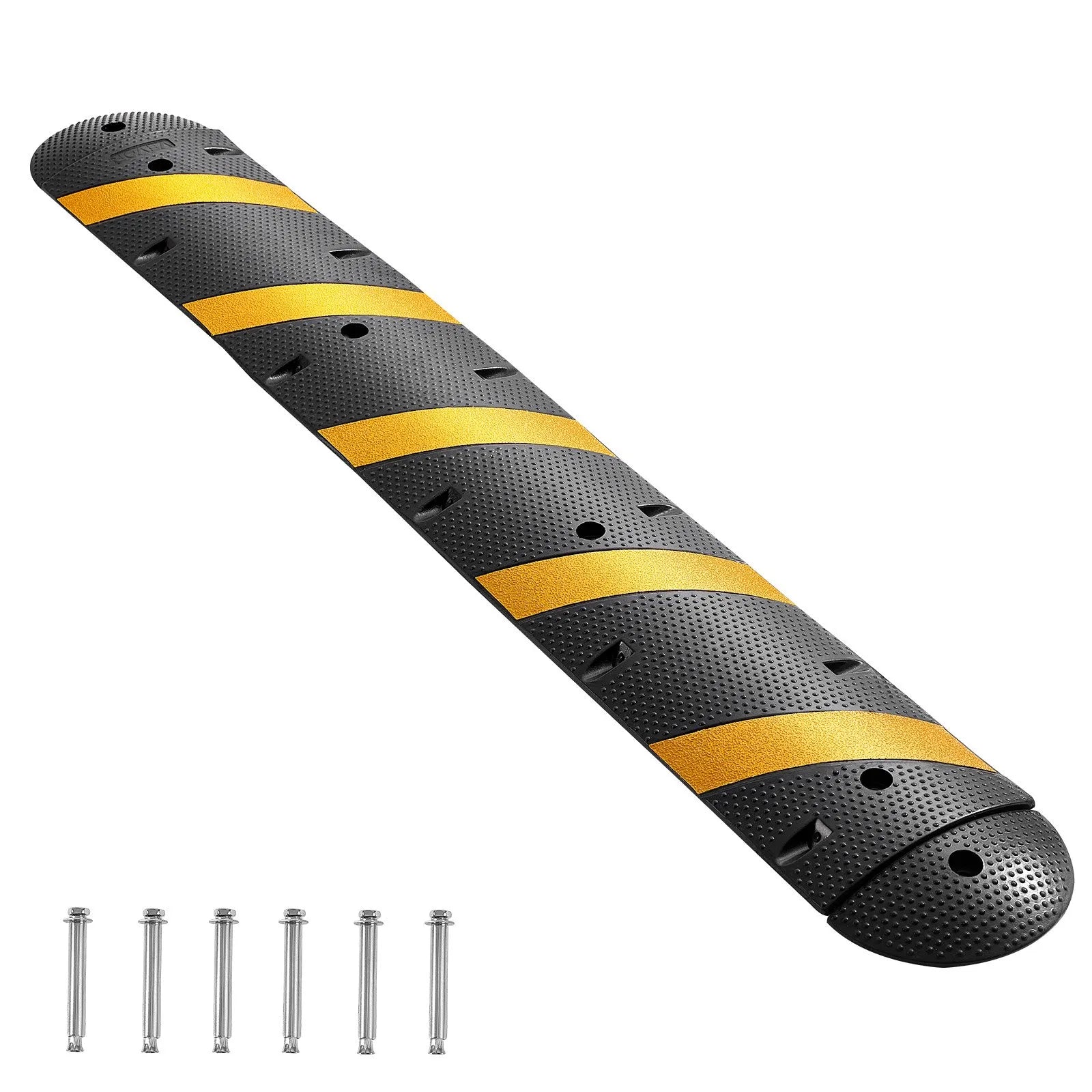 VEVOR 1830 mm rubber speed bump with 2 cable channels, load capacity up to 9,979 kg/axle, heavy-duty cable protection ramp with expansion bolts, suitable for asphalt, concrete, and gravel surfaces, 1 pc.