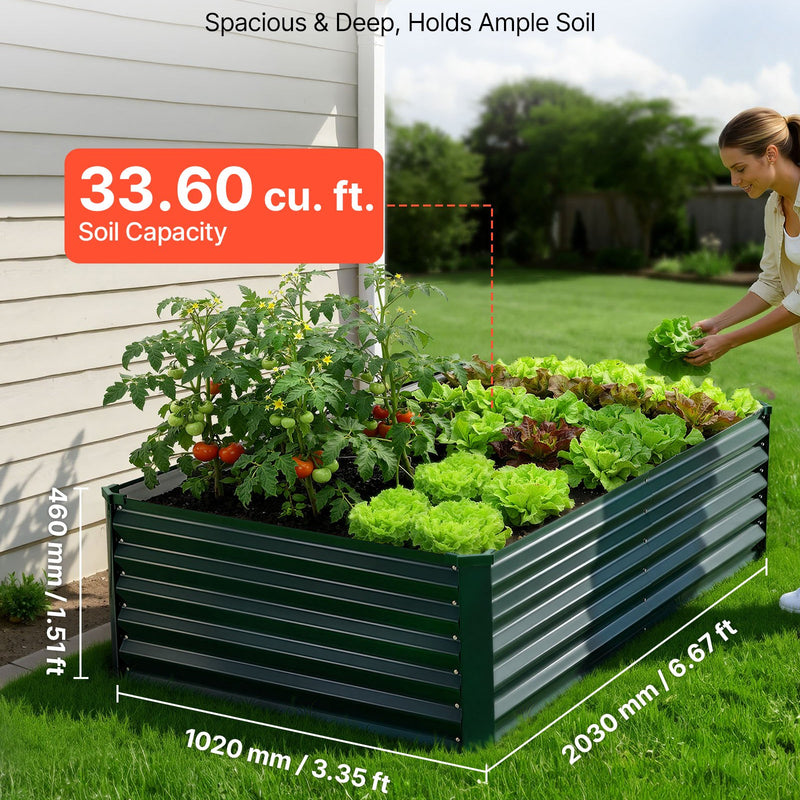 VEVOR cinkota paaugstinātā dārza dobe 2030 × 1020 × 460 mm, taisnstūra metāla stādīšanas kaste āra lietošanai, rūsas izturīga alu-cinka paaugstinātā dobe ar cimdiem, ziedu un dārzeņu audzēšanai, tumši zaļa