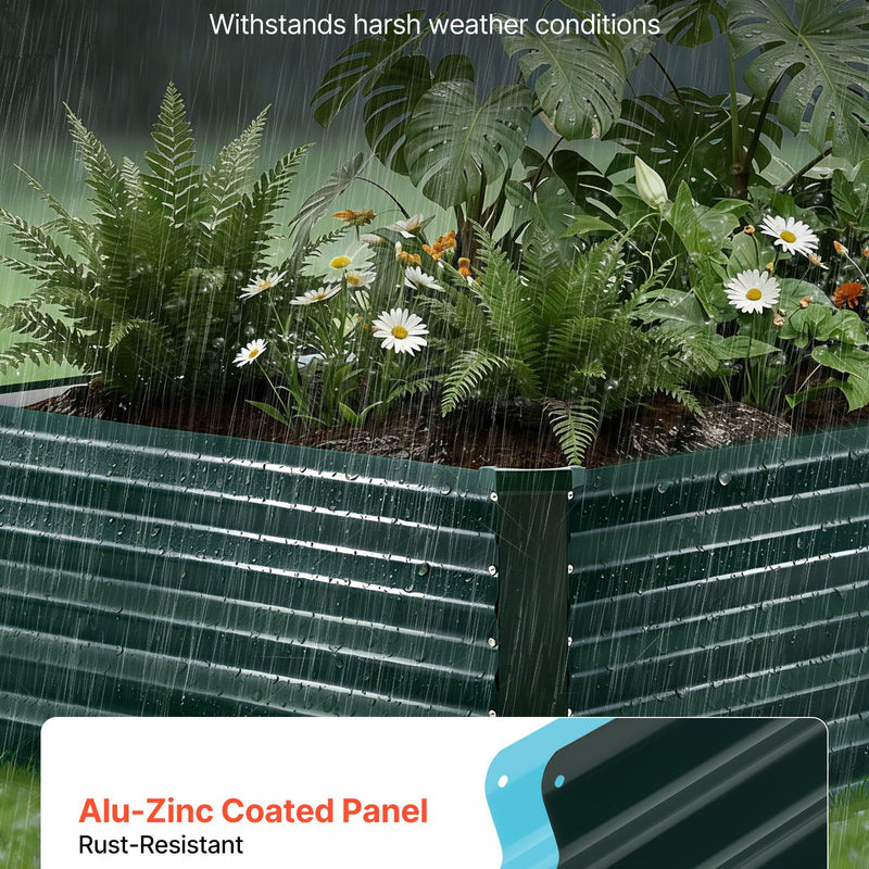 VEVOR cinkota paaugstinātā dārza dobe 2030 × 1020 × 460 mm, taisnstūra metāla stādīšanas kaste āra lietošanai, rūsas izturīga alu-cinka paaugstinātā dobe ar cimdiem, ziedu un dārzeņu audzēšanai, tumši zaļa