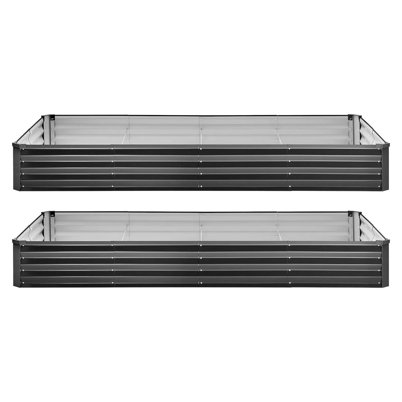 VEVOR 2 gab. cinkotas paaugstinātās dārza dobes 2400 × 1200 × 300 mm, taisnstūra metāla stādīšanas kastes komplekts āra lietošanai ar cimdiem, Alu-cinka pārklājums, ziedu un dārzeņu audzēšanai, tumši pelēka