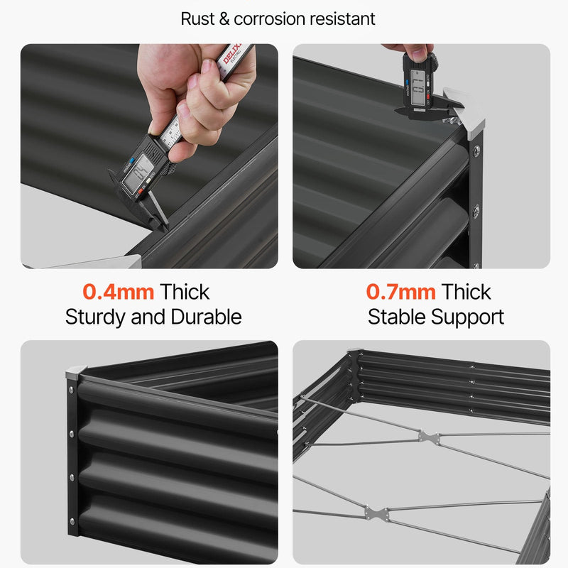 VEVOR metāla paaugstinātā dārza dobe 2,4 × 1,2 × 0,3 m, āra Galvalume stādīšanas kaste ar atvērtu apakšu, liela dobe dārzeņu, ziedu, garšaugu un sukulentu audzēšanai, tumši pelēka