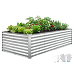 VEVOR cinkota paaugstinātā dārza dobe 2400 × 1200 × 620 mm, taisnstūra metāla stādīšanas kaste bez pamatnes ar cimdiem, Alu-cinka pārklājums, piemērota ziedu un dārzeņu audzēšanai, sudraba krāsā