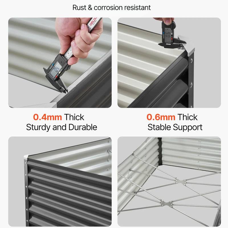 VEVOR metāla paaugstinātā dārza dobe 1,8 × 0,9 × 0,4 m, cinkota āra stādīšanas kaste ar atvērtu apakšu, liela stādīšanas dobe dārzeņu, ziedu, garšaugu un sukulentu audzēšanai, tumši pelēka
