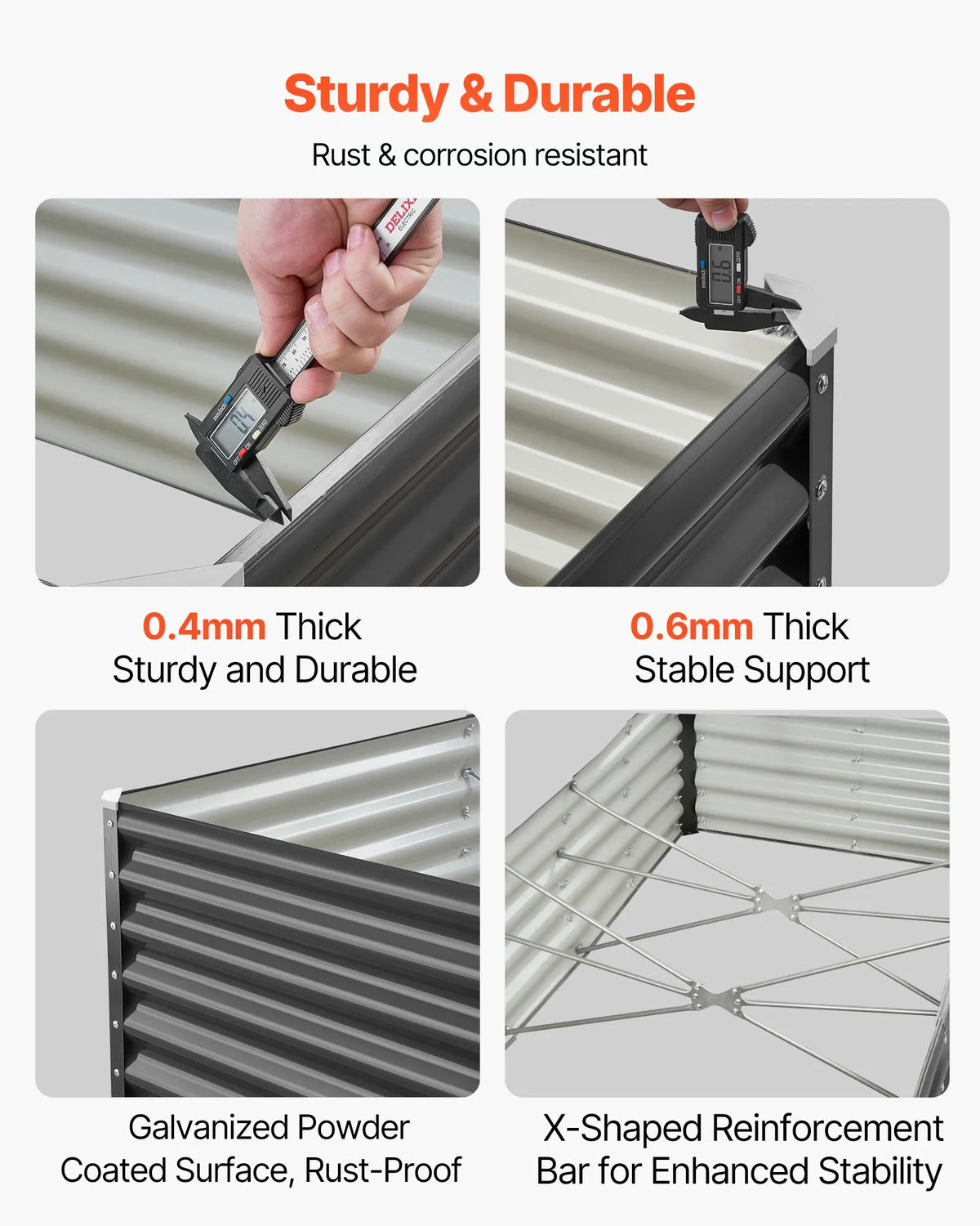 VEVOR metāla paaugstinātā dārza dobe 1,8 × 0,9 × 0,4 m, cinkota āra stādīšanas kaste ar atvērtu apakšu, liela stādīšanas dobe dārzeņu, ziedu, garšaugu un sukulentu audzēšanai, tumši pelēka