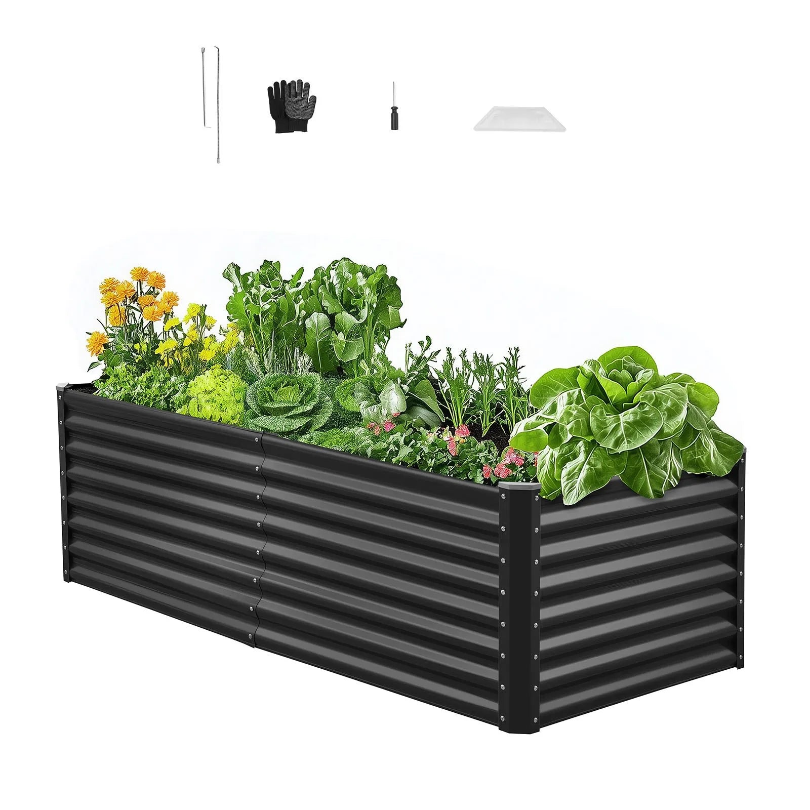 VEVOR Metāla paaugstinātā dārza dobe 1,8 × 0,9 × 0,6 m, āra cinkota stādīšanas kaste ar atvērtu pamatni, liela paaugstinātā dobe dārzeņu, ziedu, garšaugu un sukulentu audzēšanai, tumši pelēka