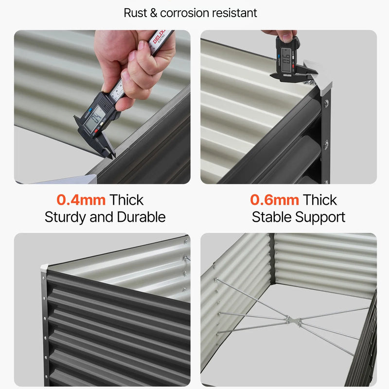 VEVOR Metāla paaugstinātā dārza dobe 1,8 × 0,9 × 0,6 m, āra cinkota stādīšanas kaste ar atvērtu pamatni, liela paaugstinātā dobe dārzeņu, ziedu, garšaugu un sukulentu audzēšanai, tumši pelēka