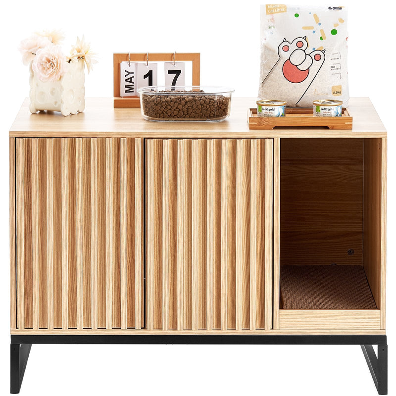 VEVOR slēptā kaķu tualetes kaste mēbelē ar 2 durvīm, 80 × 51 × 56 cm, dabīga koka krāsā