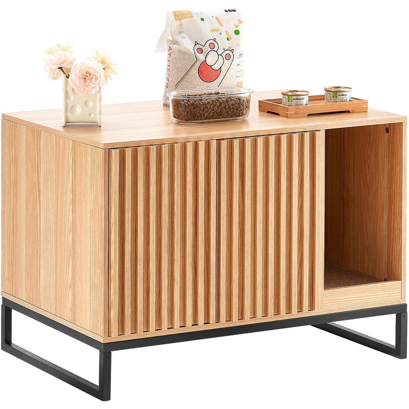 VEVOR slēptā kaķu tualetes kaste mēbelē ar 2 durvīm, 80 × 51 × 56 cm, dabīga koka krāsā