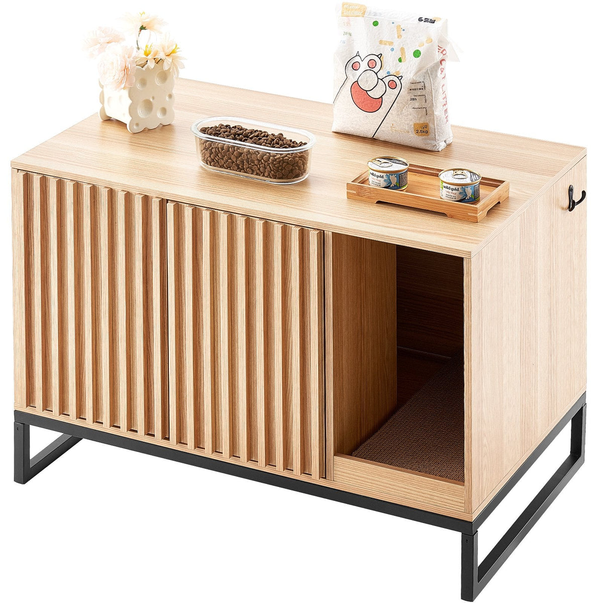 VEVOR slēptā kaķu tualetes kaste mēbelē ar 2 durvīm, 80 × 51 × 56 cm, dabīga koka krāsā